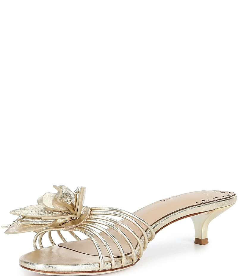 Antonio Melani Natasha Metallic Leather Flower Dress Slide Sandals