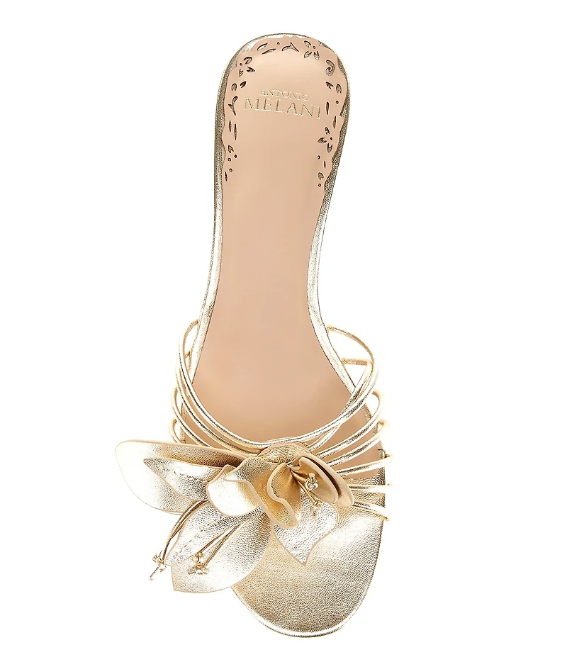 Antonio Melani Natasha Metallic Leather Flower Dress Slide Sandals