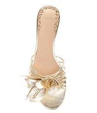 Antonio Melani Natasha Metallic Leather Flower Dress Slide Sandals