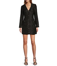 Antonio Melani Nikki Tweed V-Neck Long Sleeve Mini A-Line Dress