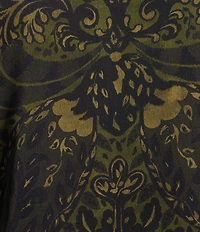Antonio Melani Noah Motif Print Satin Banded Neck Raglan Long Sleeve Button Front Coordinating Blouse