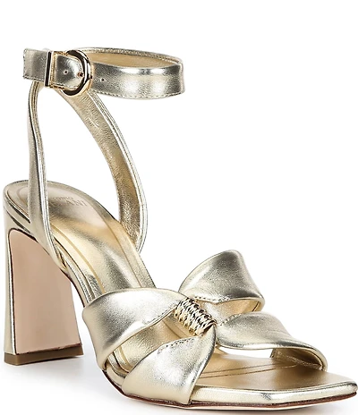 Antonio Melani Noble Metallic Leather Ornamented Ankle Strap Dress Sandals