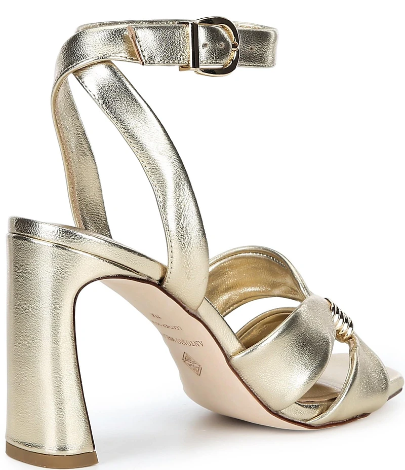 Antonio Melani Noble Metallic Leather Ornamented Ankle Strap Dress Sandals