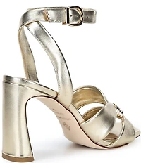 Antonio Melani Noble Metallic Leather Ornamented Ankle Strap Dress Sandals