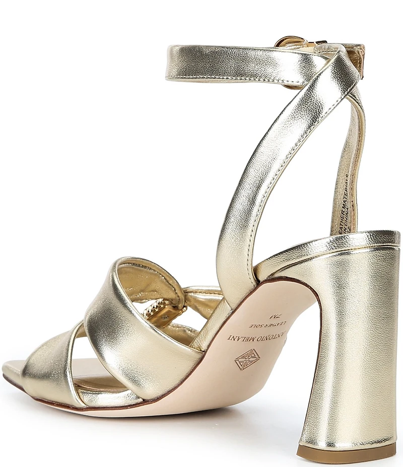 Antonio Melani Noble Metallic Leather Ornamented Ankle Strap Dress Sandals