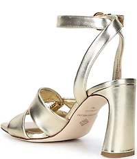 Antonio Melani Noble Metallic Leather Ornamented Ankle Strap Dress Sandals