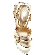 Antonio Melani Noble Metallic Leather Ornamented Ankle Strap Dress Sandals