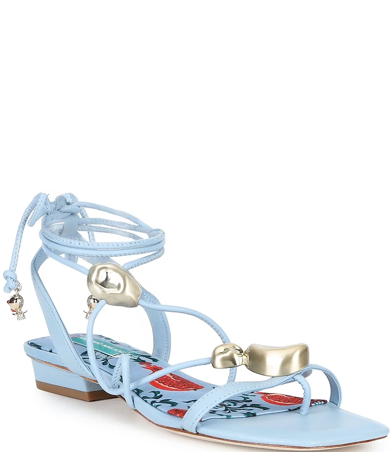 Antonio Melani Nova Leather Ornamented Strappy Flat Sandals