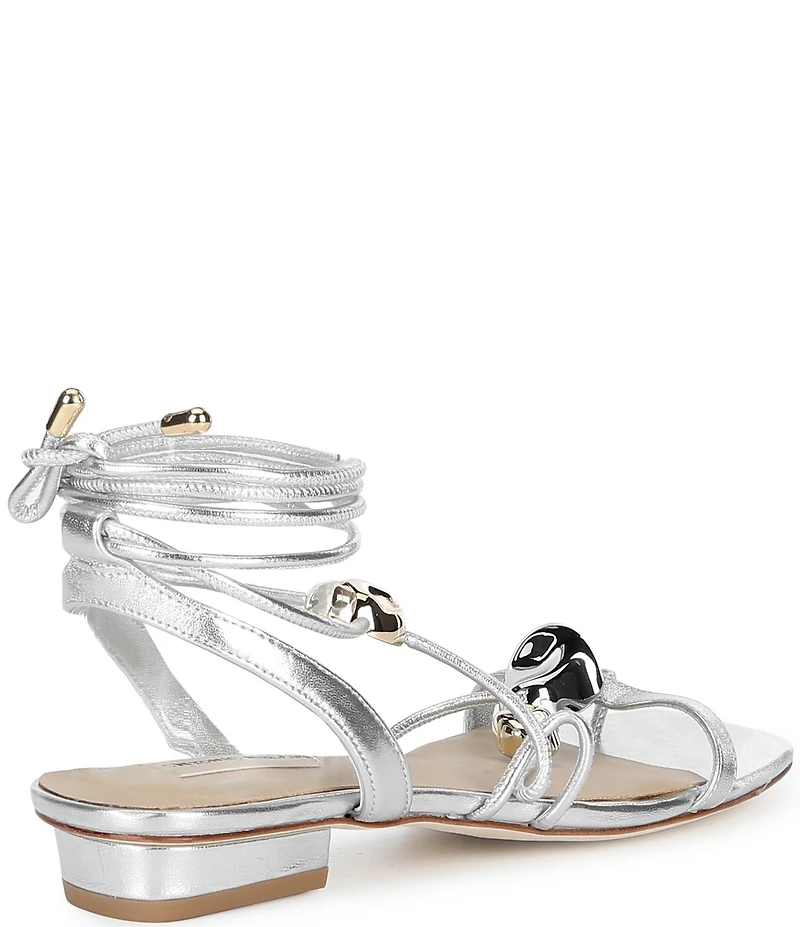Antonio Melani Nova Metallic Leather Ornamented Strappy Flat Sandals