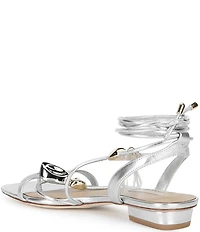 Antonio Melani Nova Metallic Leather Ornamented Strappy Flat Sandals