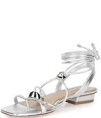 Antonio Melani Nova Metallic Leather Ornamented Strappy Flat Sandals