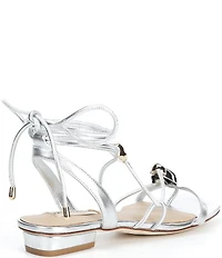 Antonio Melani Nova Metallic Leather Ornamented Strappy Flat Sandals