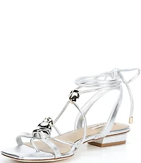 Antonio Melani Nova Metallic Leather Ornamented Strappy Flat Sandals