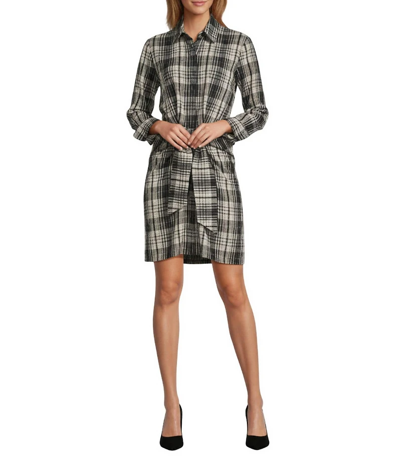 Antonio Melani Odessa Button Front Long Sleeve Collared Neck Tie Front Shirt Dress