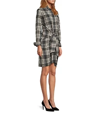 Antonio Melani Odessa Button Front Long Sleeve Collared Neck Tie Front Shirt Dress