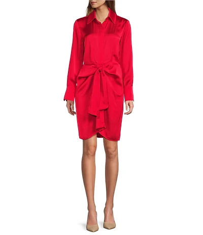 Antonio Melani Odessa Button Front Long Sleeve Collared Neckline Tie Front Shirt Dress