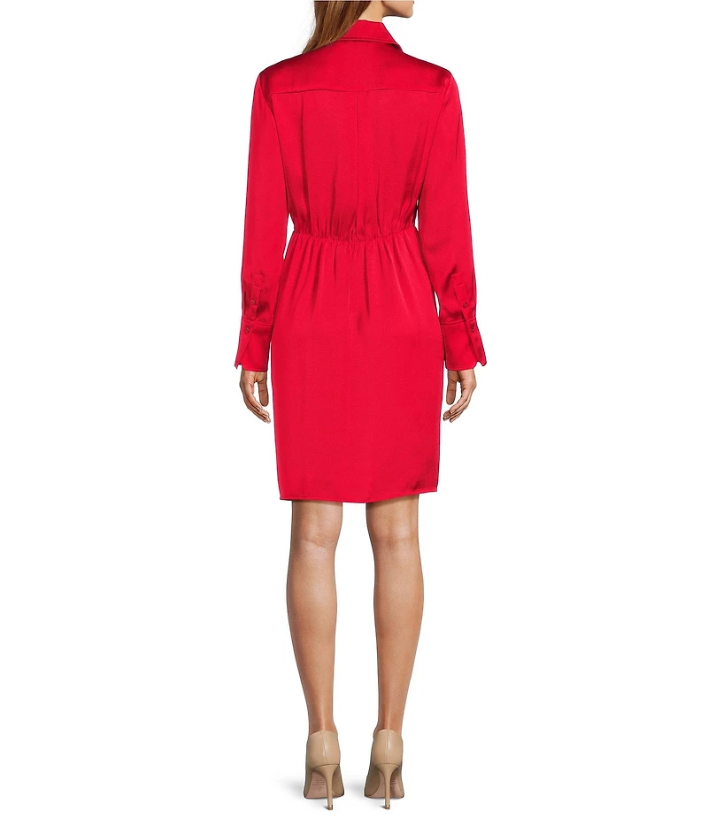 Antonio Melani Odessa Button Front Long Sleeve Collared Neckline Tie Front Shirt Dress
