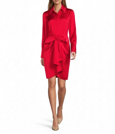 Antonio Melani Odessa Button Front Long Sleeve Collared Neckline Tie Front Shirt Dress