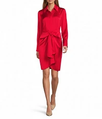 Antonio Melani Odessa Button Front Long Sleeve Collared Neckline Tie Front Shirt Dress