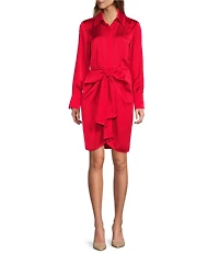 Antonio Melani Odessa Button Front Long Sleeve Collared Neckline Tie Front Shirt Dress