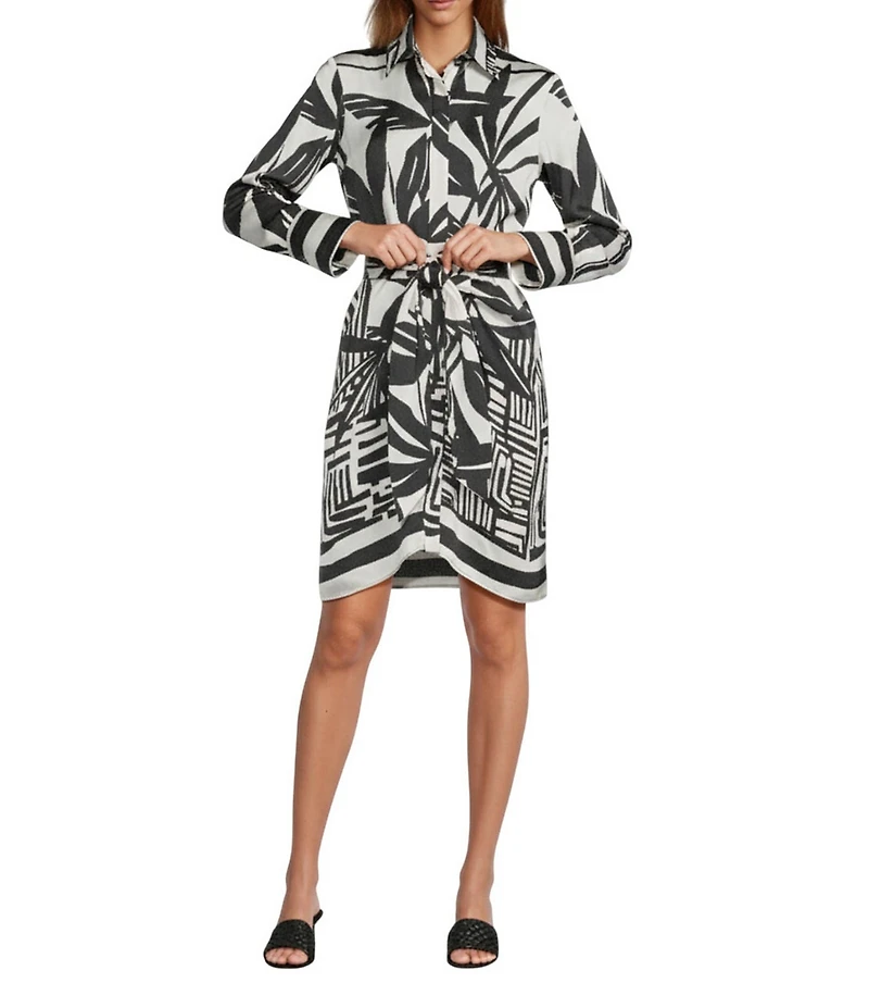 Antonio Melani Odessa Printed Satin Button Front Long Sleeve Dress