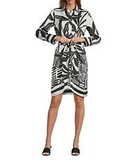 Antonio Melani Odessa Printed Satin Button Front Long Sleeve Dress
