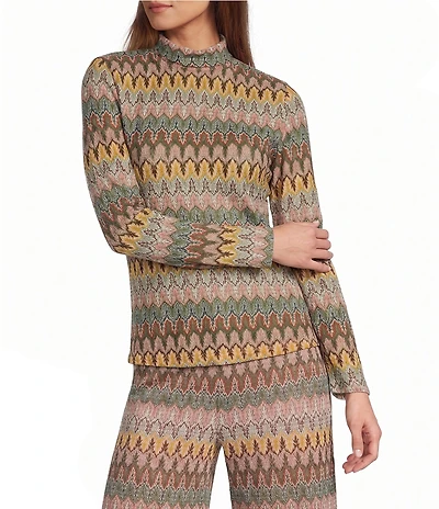 Antonio Melani Opal Crochet Wave Turtleneck Long Sleeve Coordinating Top