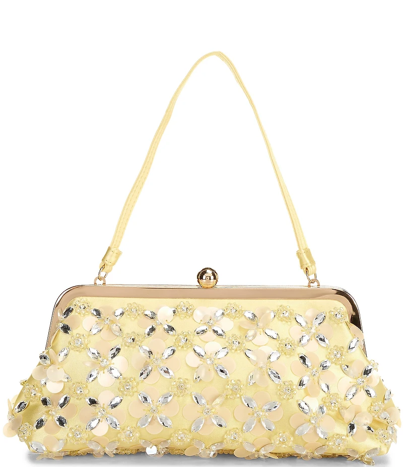Antonio Melani Opal Crystal Beaded Kisslock Shoulder Frame Top Handle Bag