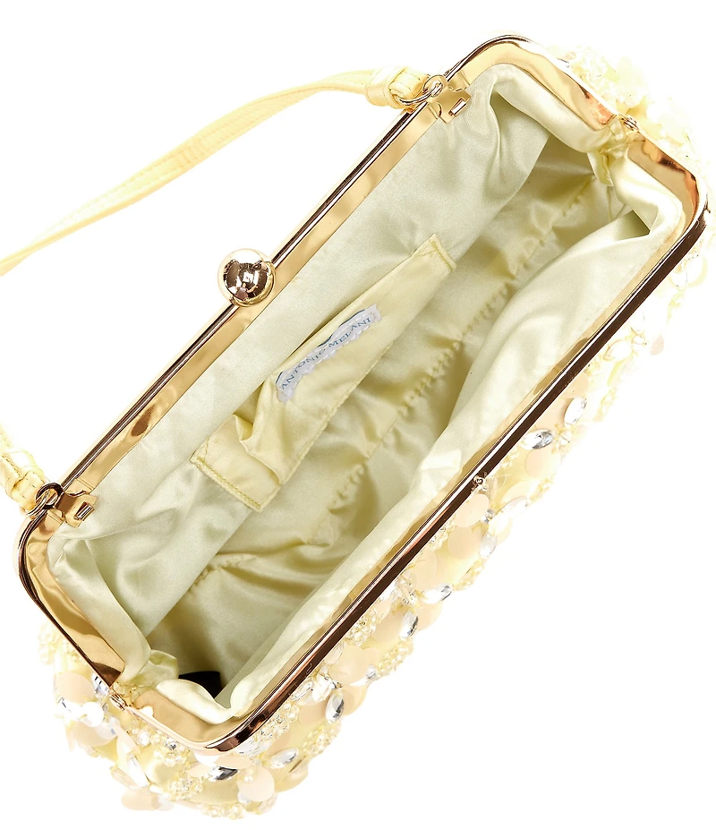 Antonio Melani Opal Crystal Beaded Kisslock Shoulder Frame Top Handle Bag