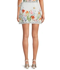 Antonio Melani Ophelia Floral Linen Blend Faux Wrap Mini Skirt