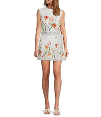 Antonio Melani Ophelia Floral Linen Blend Faux Wrap Mini Skirt