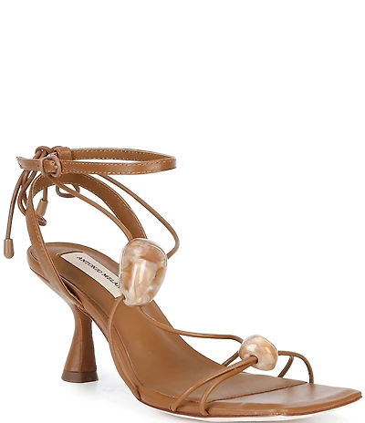 Antonio Melani Oriana Leather Stone Ornamented Strappy Dress Sandals