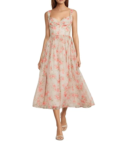 Antonio Melani Parker Printed Organza Sweetheart Neck Sleeveless A-Line Midi Dress