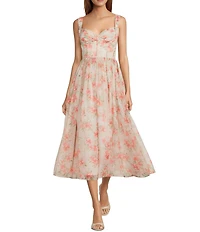 Antonio Melani Parker Printed Organza Sweetheart Neck Sleeveless A-Line Midi Dress