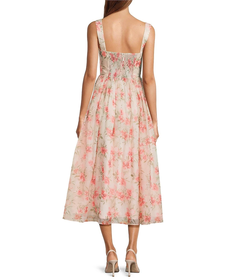 Antonio Melani Parker Printed Organza Sweetheart Neck Sleeveless A-Line Midi Dress