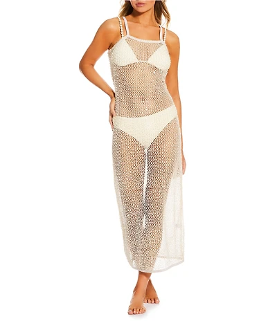 Antonio Melani Pearl Beaded Sheer Crochet Maxi Dress Cover-Up