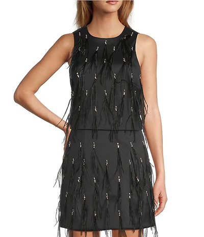 Antonio Melani Pippa Round Neck Feather Diamond Sleeveless Coordinating Blouse