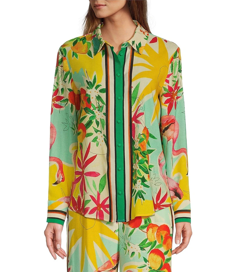 Antonio Melani Polina Fruit Print Coordinating Linen Button Down Blouse