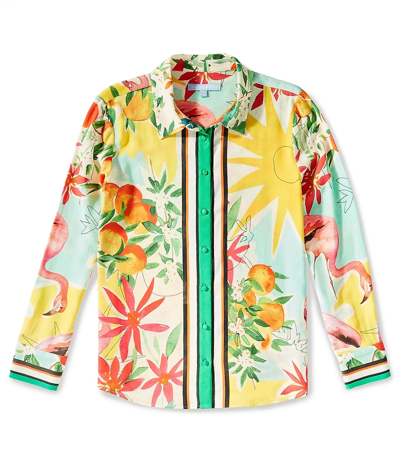 Antonio Melani Polina Fruit Print Coordinating Linen Button Down Blouse