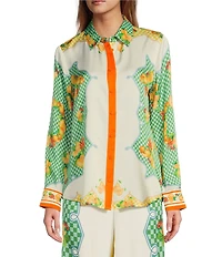 Antonio Melani Polina Fruit Printed Coordinating Satin Collar Neck Long Sleeve Blouse