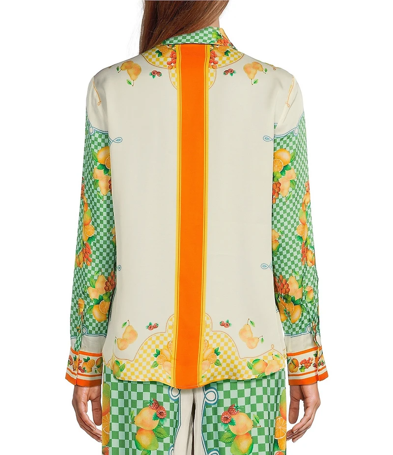 Antonio Melani Polina Fruit Printed Coordinating Satin Collar Neck Long Sleeve Blouse