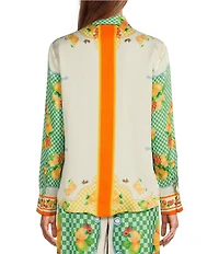 Antonio Melani Polina Fruit Printed Coordinating Satin Collar Neck Long Sleeve Blouse