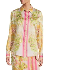 Antonio Melani Polina Printed Satin Point Collar Long Sleeve Button Down Blouse