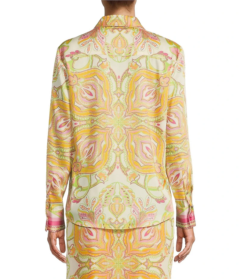 Antonio Melani Polina Printed Satin Point Collar Long Sleeve Button Down Blouse