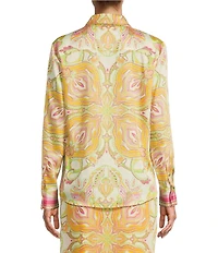 Antonio Melani Polina Printed Satin Point Collar Long Sleeve Button Down Blouse