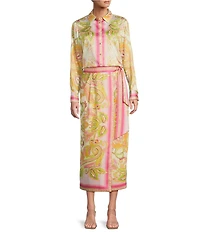 Antonio Melani Polina Printed Satin Point Collar Long Sleeve Button Down Blouse