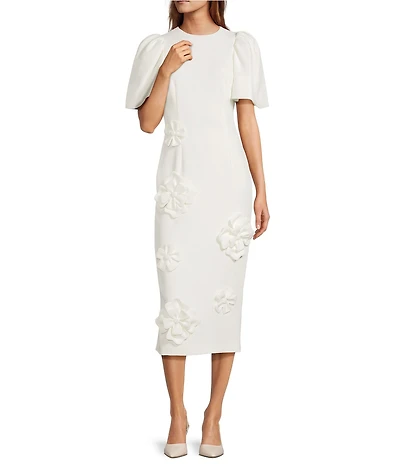 Antonio Melani Polly Floral Applique Jewel Neckline Short Sleeve Dress