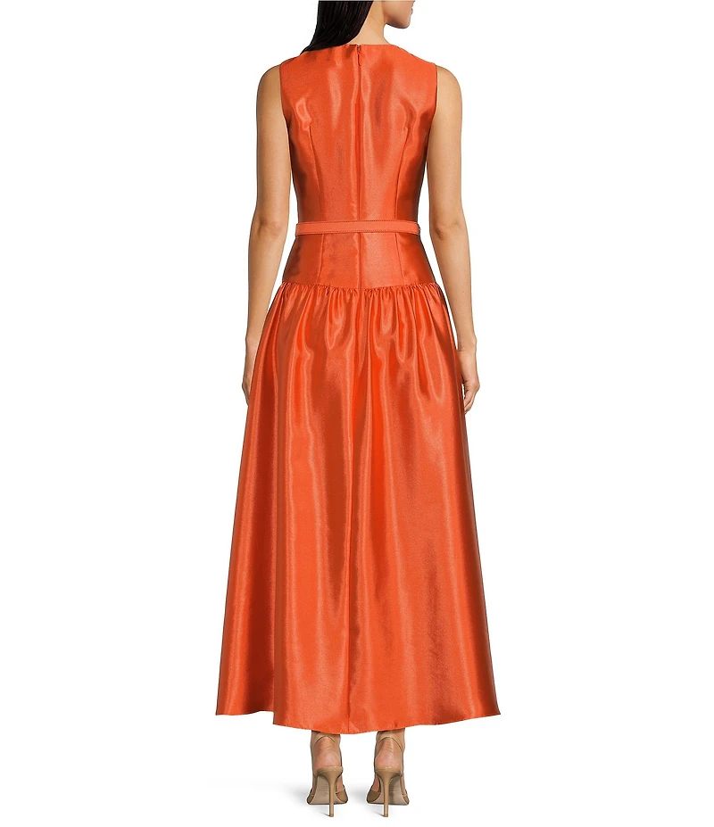 Antonio Melani Presley Dupioni Jewel Neck Strapless Belted Drop Waist A-Line Flounce Maxi Dress