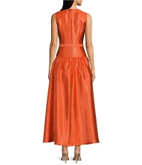 Antonio Melani Presley Dupioni Jewel Neck Strapless Belted Drop Waist A-Line Flounce Maxi Dress