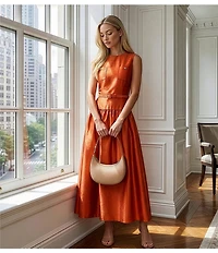 Antonio Melani Presley Dupioni Jewel Neck Strapless Belted Drop Waist A-Line Flounce Maxi Dress